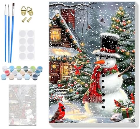 SENQAO Christmas Paint by Numbers for Adults Beginners Framed, Snowman Cardinal Adults' Paint-by-Number Kits, Adult Paint by Number Kits on Canvas, Acrylic Number Painting for Home Decor, 8x12inch