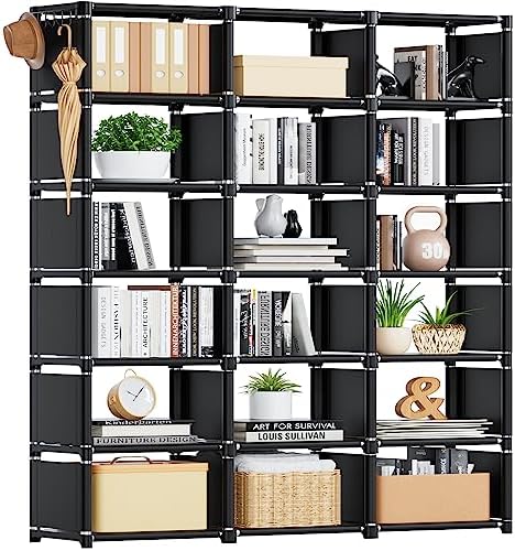 Mavivegue Bookcase, 18-Cube Extra Large Book Shelf, DIY Cube Storage Organizer for Bedroom, Living Room, Home Office - Black