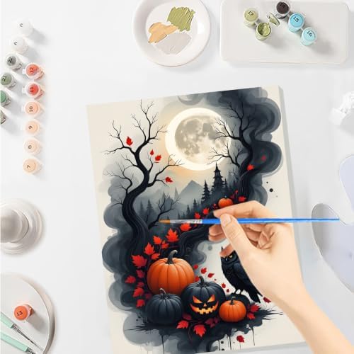SENQAO Halloween Owl Fall Pumpkin Paint by Number Kits for Adults, DIY Paint by Numbers Kits for Adults Beginners Without Frame, Acrylic Paint Canvas Painting Kits Art for Home Decor 8X12 inch