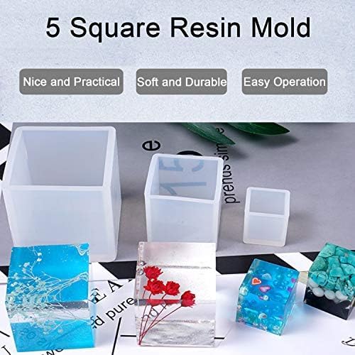 Resin Casting Molding Square Resin Mold Cube Silicone Molds for DIY Craft Making Silicone Clear Casting Molds (5size)