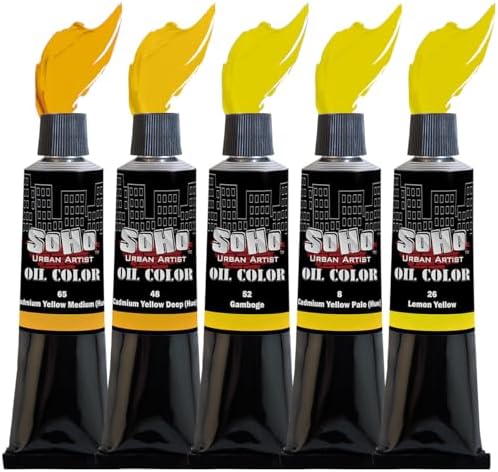 Soho Urban Artist Oil Paint Yellows Set of 5-170 mL Tubes, Triple-Milled Oils with Refined Linseed - Smooth Application, True Color Mixes, Ideal for Brushes & Palette Knives