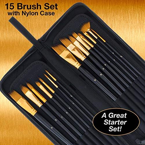 U.S. Art Supply 15 Piece Artist Long Handle Synthetic Paint Brush Set