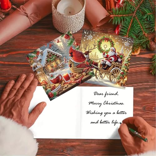 12Pcs Christmas Greeting Card DIY Diamond Art Painting Greeting Cards Blessing Folding Card Kit with White Envelopes Diamond Arts Crafts for Birthday Festival Gift-03
