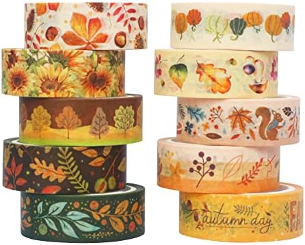YUBBAEX 10 Rolls Four Seasons Washi Tape Set Yellow Leaves & Flowers Masking Decorative Tapes (Autumn)