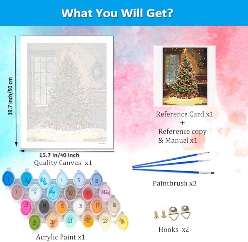 Artunion Christmas Tree Paint by Numbers Kit for Adults,Tree Paint by Number Kits, DIY Oil Painting Paint by Number Kits on Canvas Arts Craft for Home Wall Decor 16x20 Inch