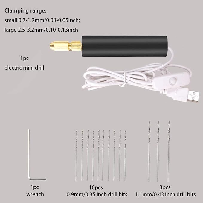 Micro Handheld Drill Bits, 0.7-1.2mm Mini Electric Resin Drill Set for Casting Resin DIY Molds Keychain Jewelry Craft Making(COLOR:black)