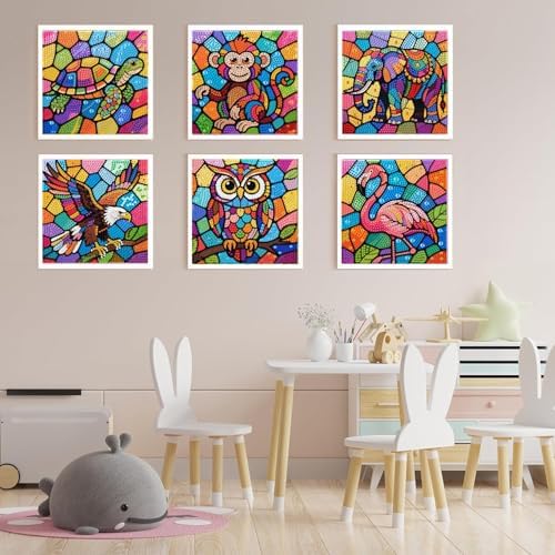 GQYCZZ 6 pcak 5D Animal Diamond Art kit for Children Aged 4-12. Cute Mini Turtle Diamond Paintings Perfect for Beginners,Easy Full Diamond Gemstone Art Suitable for Home wall Decoration 6x6 in