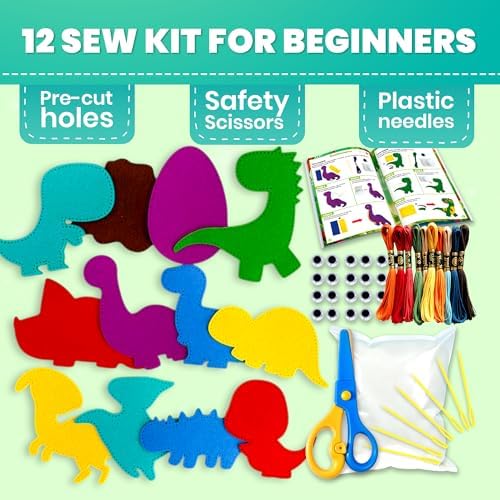 Sewing Kit for Kids Ages 8-12 - 12 Beginner DIY Kids Sewing Crafts Ages 4-7