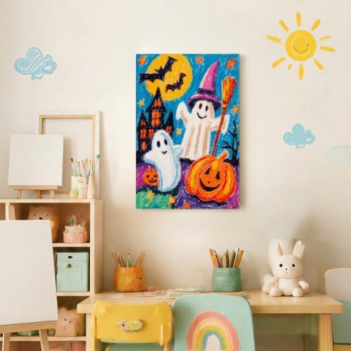 Spandrel Cute Halloween Ghost Paint by Number Kits for Kids & Adults, Pumpkin Paint by Number Kits on Canvas, DIY Acrylic Oil Halloween Painting by Numbers Gitfs for Home Wall Decor, 8x12in