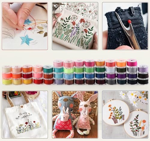 50 Colors Sewing Bobbins Thread with Bobbin Box, SizeA Class15