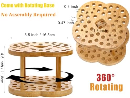 Foraineam 2 Pack Rotating Paint Brush Organizer Holder - 53 Holes Bamboo Display Drying Stand - Artist Watercolor Brush Stand Rack Art Supply Storage Organizer