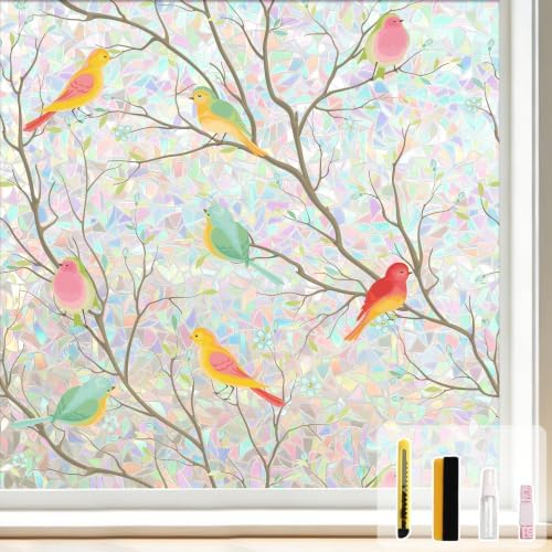 Kromapolis Window Privacy Film, Stained Glass Rainbow Bird, 17.5″ x 157.4″