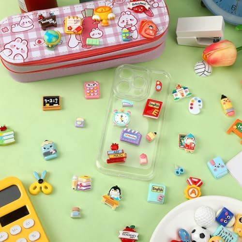 60Pcs Back to School Flatback Charms,Pencil Book Resin Craft Charms