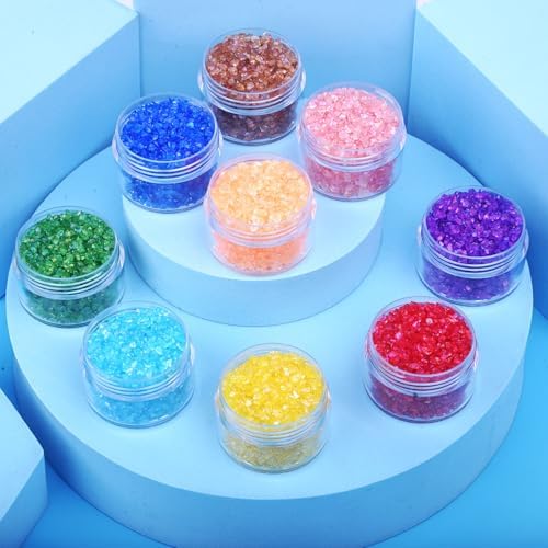 9 Box Transparent Broken Crushed Glass Glitter, 6.4oz/180g Irregular Shards Metallic Crystal Chips 2-4mm Chunky Flakes Sequins Gravel for Epoxy Resin Craft Supplies Nail Art DIY