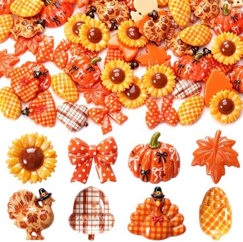 80 PCS Thanksgiving Resin Charm Mini Fall Flatback Charms