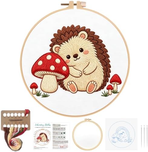 Nuberlic Embroidery Kit for Beginners Stamped Hedgehog Needlepoint