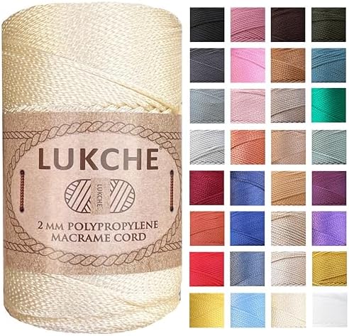Polyester Macrame Cord 2mm x 251 Yards, 100% Polypropylene Premium Rope, Colorful Yarn Crochet Bag Craft for Wall Hangers, Bags, Bottom Plates, Carpets (Cream, 1 Skein)
