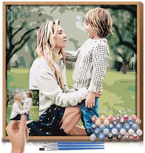 CUSTOM STEWARD Mother Day, Custom Paint by Numbers Kit, DIY Personalized Canvas Painting Set with Acrylic Paints, 3 Brushes, Numbered Canvas, Home Decor, Gifts for Mom from Daughter Son