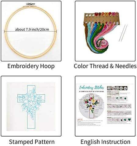 Louise Maelys Cross Lily Pattern Embroidery Starter Kit, Cross Stitch Kits for Adults with Embroidery Hoop Needles Threads Instruction -Easter Jesus