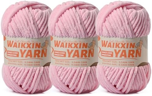 （3 Pink） 3 Pack Super Soft Fuzzy Chenille Chunky Yarn for Crocheting, 300g (261yds) Velvet Fluffy Amigurumi Yarn for Hand Knitting Baby Blankets Weaving Craft