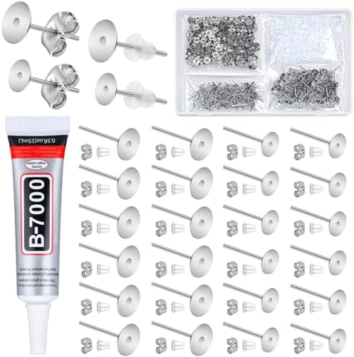 Evatage 1002Pcs DIY Earring Supplies, Stud Earring Making Kit, Silver