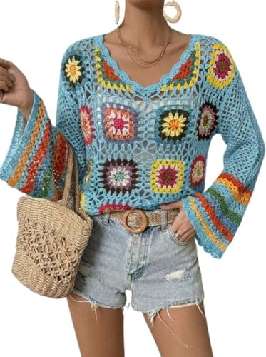 Kinghua Crochet Tops for Women Spring Summer Boho Floral Shirts Coverups