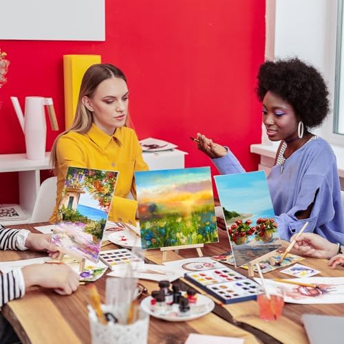 Motimind 36 Pcs 8 x 8 Mini Canvas and 8" Easel Set Bulk for Paint Party