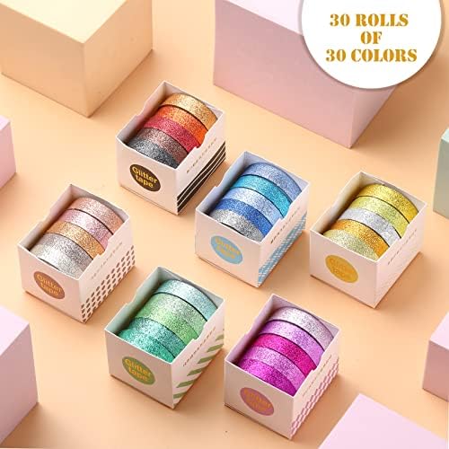 Asty 30 Rolls Colored Washi Glitter Tape, Christmas Decorative Washi Tape