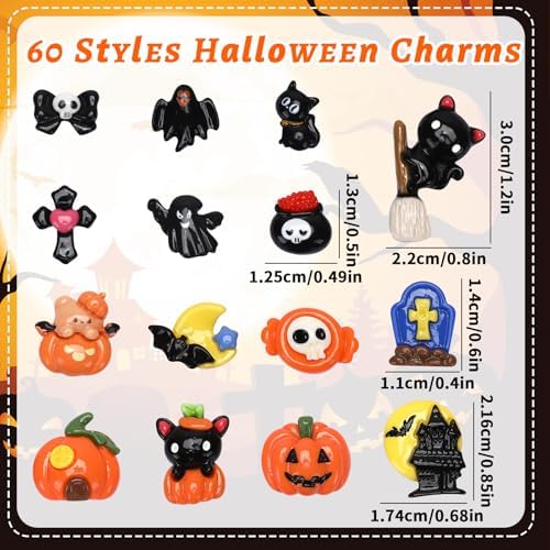 60Pcs Halloween Flatback Resin Charms for Slime Crafts Phone Cases