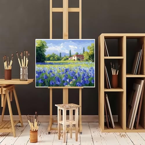 Natuyalo Paint by Numbers Kit for Adults Beginner, Houses in Flowers Field Painting by Numbers on Canvas, DIY Acrylic Paint Kit for Adults Without Frame Wall Decor 16x20 Inch