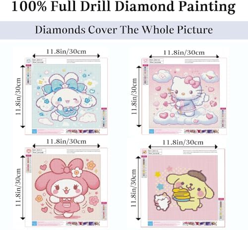 JAKI 4 Pack Diamond Art Kits for Adults,Cartoon Diamond Art 12x12inch