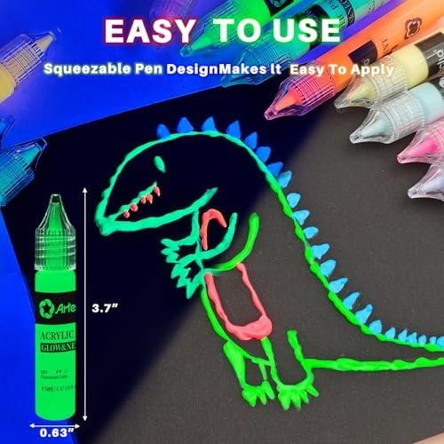 Artecho Glow in the Dark Acrylic Paint Set – 18 Colors x 11ml (0.37oz) | Non-Toxic Waterproof Art Supplies for Canvas Rock Wood Fabric – Rich Pigment Craft Paint for Adults & Hobbyists