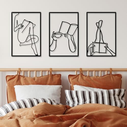 CHENGU 3 Pieces Metal Minimalist Abstract Woman Wall Art Line Drawing Wall Art Decor Single Line Female Home Hanging for Kitchen Bathroom Living Room