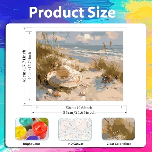 xcemhil Beach Paint by Numbers Kit for Adults Beginner, Beach Paint by Numbers for Adult, Acrylic Paint by Number Kits Suitable for Home Wall Art Decor Gifts 16x20 Inch