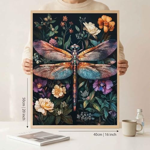 Amphol DIY Paint by Numbers Kit for Adults Beginner - 16”x20” Vintage Dragonfly DIY Paint by Numbers on Canvas, Oil Painting Kit for Home Decor, Creative Stress Relief Art Project (Without Framed)