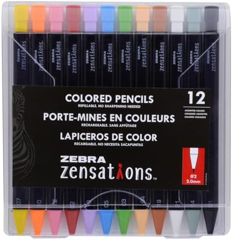 Zebra Pen Zensations Colored Mechanical Pencil, Assorted, #2, 2.0mm, 12-Pk