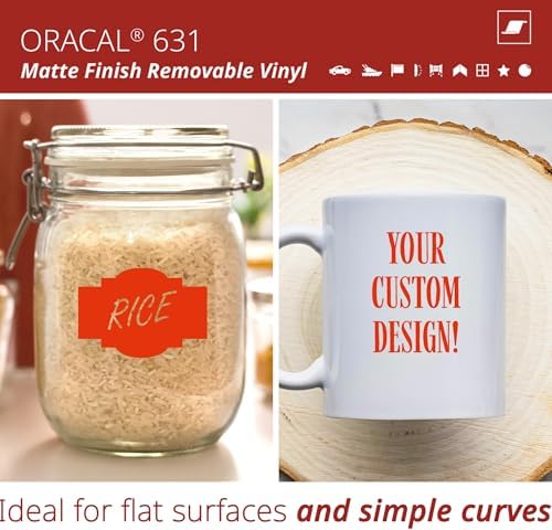 ORACAL 631 Matte Orange Red Vinyl Durable Roll Easy to Weed Permanent Adhesive Craft Vinyl for Plotting Machines, Decals & DIY Projects 12” x 10ft