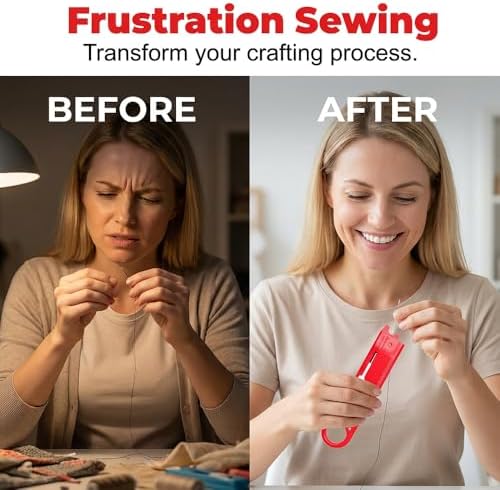 Quick Automatic Needle Threader for Sewing Machine, 4 in 1 Multitool with Built-in Ruler and Magnifier, Magnetic Seam Guide, Quilting Sewing Tools (Red + Blue)