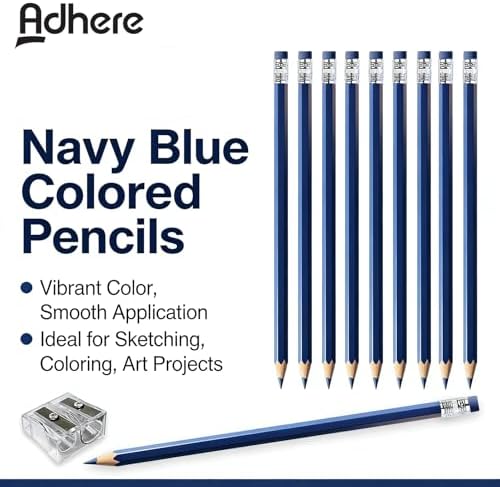 Adhere 25pcs Checking Pencils Erasable colored Pencils Pre-Sharpened #2 HB,for Checking Tests Grading,Map Coloring, editing Office Favors,including a Free sharpener. (Navy Blue)