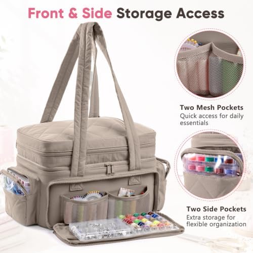 AMOIGEE Puffy Double-Layer Sewing Storage Bag with 2 Clear Organizer Boxes