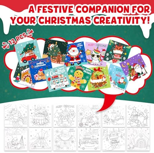 conda Pre Printed Canvas for Painting 12 Pcs 6 x 6 Inch, Pre Drawn Canvas Boards with Christmas Pictures to Paint, Theme Canvas Panels Set for Beginners Students, DIY Paint Art Supplies