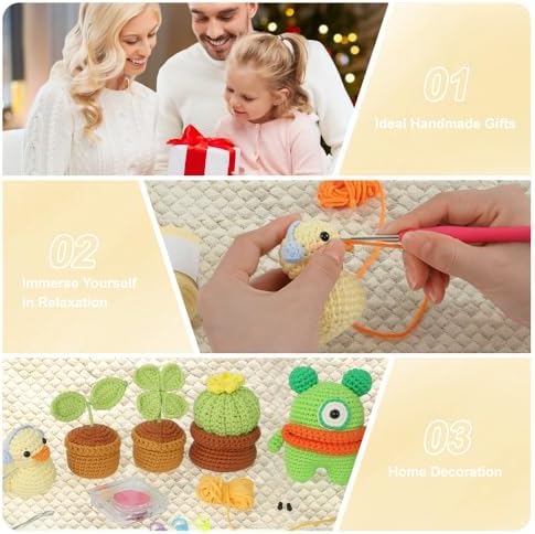 Duck Crochet Kit for Beginners Adults & Kids, Amigurumi Learn to Crochet Starter Kit with 4K Step-by-Step Video Tutorials, Includes Pre-Started Yarn, Crochet Hooks & Accessories - Yellow Duck