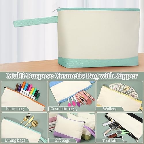 Silkfly 48 Pcs Cotton Canvas Makeup Bags Cosmetic Zipper Bags 10.2 x 5.5 x 2'' Blank DIY Pouch Bulk Pencil Case with Bottom Travel Toiletry Pouch for Women Craft Decor Gift (12 Colors)