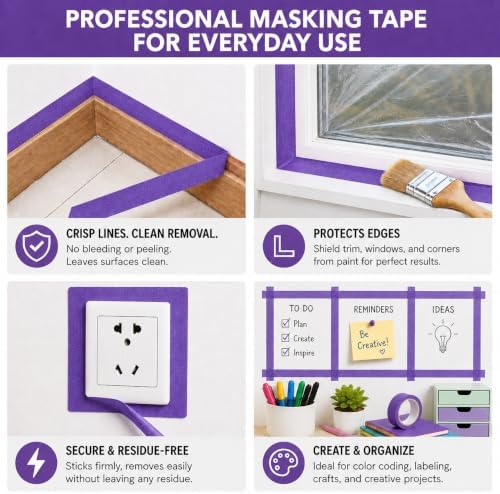 3 Rolls Purple Masking Tape 1 Inch Wide, Painters Tape 1 inch x 25 Yards
