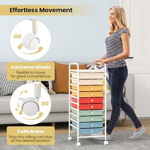 COSTWAY 10-Drawer Rolling Storage Cart, Utility Mobile Trolley