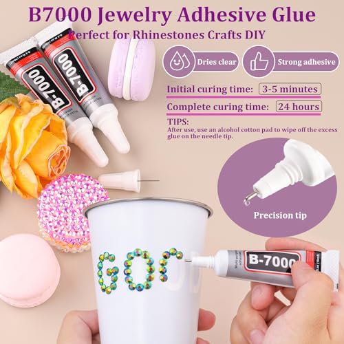 Resin Jelly Rhinestones for Crafting with B7000 Jewelry Glue, 2 Boxes Emerald Balck AB Flatback Crystals with 2Pcs 10ml Glue, Bedazzling Non Hotfix Gems for DIY Tumblers Clothing Shoes Manicure