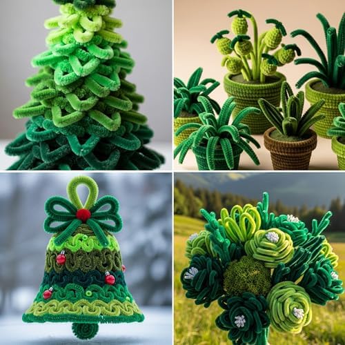 Caydo 200 Pieces Gradient Green Pipe Cleaners, Thick Fluffy Chenille Stems Bulk for Flowers, Animals, Kids Creative Arts & Crafts Making