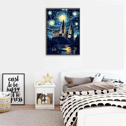 AALBLAC Magic Castle Paint by Numbers Kit for Adults Beginner - Starry Night Castle Paint by Numbers Canvas, DIY Abstract Landscape Oil Painting for Gift Home Wall Decor 16x20inch