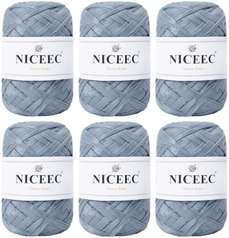 NICEEC 6 Skeins Soft Tape Yarn-Dusty Blue