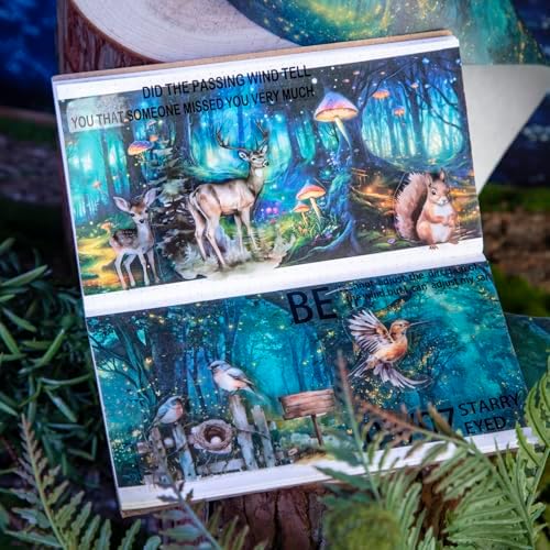 Alideco 6pcs Decorative Adhesive Tapes Vintage Forest Night View Washi Paper Tape Great for Bullet Journal Supplies, Arts, Scrapbook, DIY Crafts, Planners (senlindeyewu)